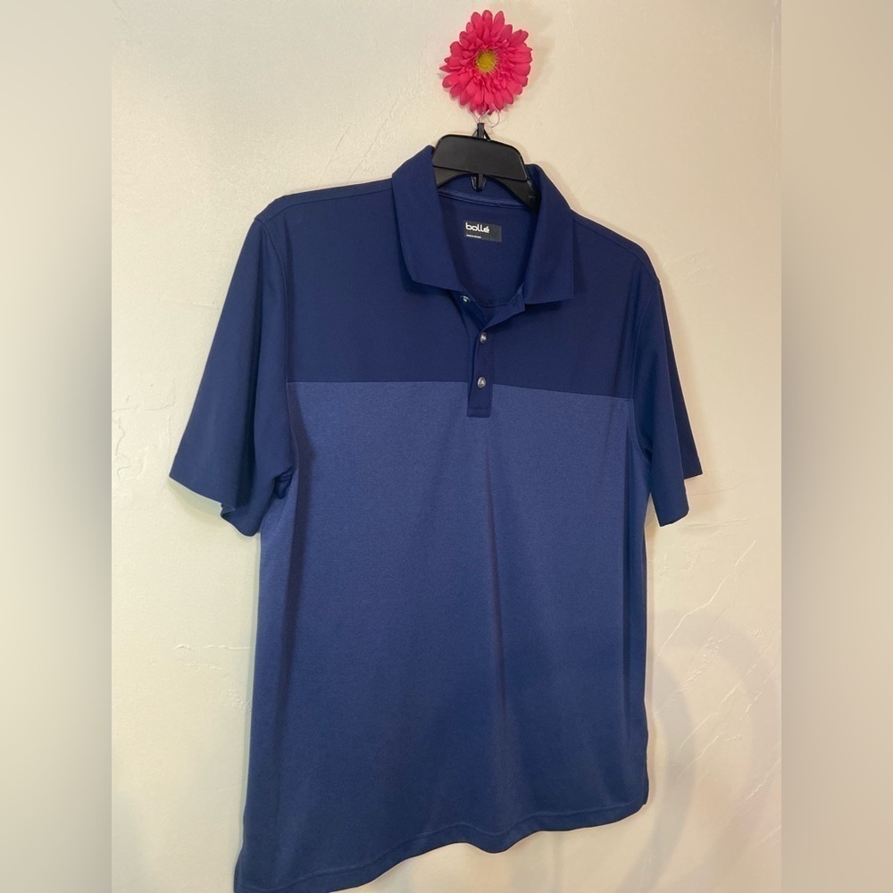 Bolle’~Men’s Two-Toned Blue Block Detailed Polo Shirt~Short Sleeves~Size L